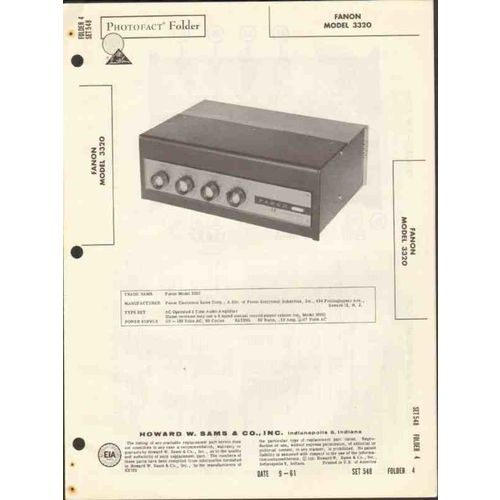FANON model 3320 5 tube audio amplifier Sams Photofact manual