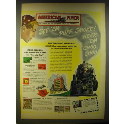 1946 American Flyer Trains Ad - See 'em puff smoke! Hear 'em Choo Choo