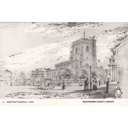 Standard size printed postcard of Newport Church Shropshire