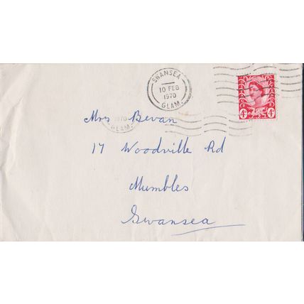 GB 1970 cover Swansea to Mumbles with regional 4d red