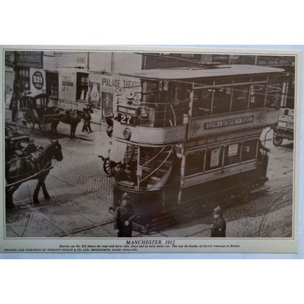 4 reproduced sepia photo prints old trams Manchester Ashton u Lyne 28 x 19 cm
