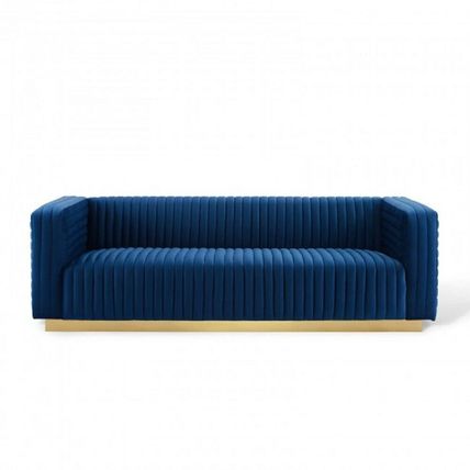 Velvet Sofa Couch Channel Tufted Vintage Glamour Gold Base Maroon Blue White Gry