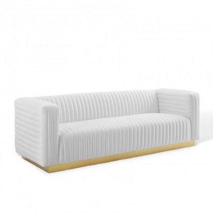 Velvet Sofa Couch Channel Tufted Vintage Glamour Gold Base Maroon Blue White Gry