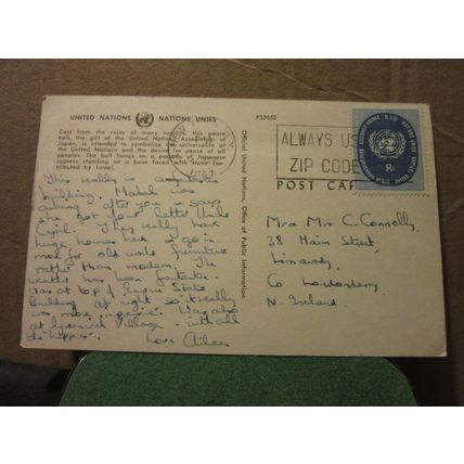 PEACE BELL, UNITED NATIONS, NEW YORK CITY, USA used postcard 1967 pm =