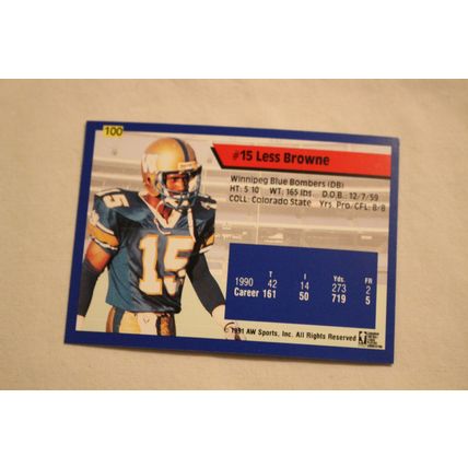 Less Browne 1991 AW Sport All-World CFL NO. 100