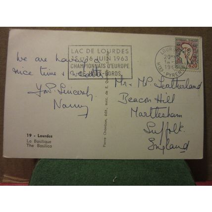 THE BASILLICA, LA BASILIQUE, LOURDES, FRANCE used postcard 1963 pm