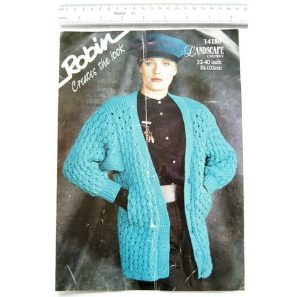 Vintage: Robin 14180 lace cardigan with pockets, chunky, 32-40 inch, 81-102 cm