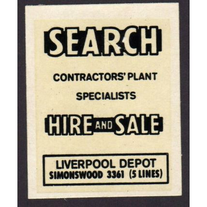 1971 Search Contractors & Ind. Plant, Liverpool waterslip transfer label