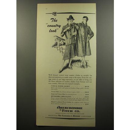 1953 Abercrombie & Fitch Suede Jacket and Greatcoat Ad - The country look