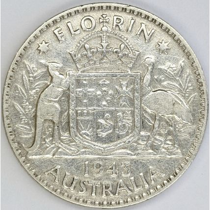 AUSTRALIA 1943 Florin 92.5% Silver (F)