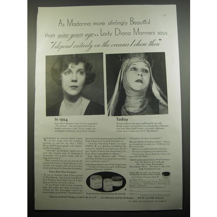 1933 Pond's Cream Ad - Lady Diane Manners - As Madonna more stirringly