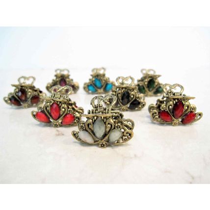 small mini metal jeweled antique bronze hair claw clip