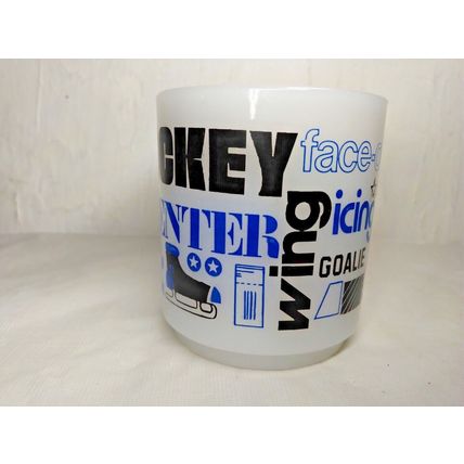 Vintage Glass Mug Black/Blue Ice Hockey - "face-off" Center Goalie Point Man