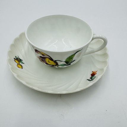 Nymphenburg Teacup & Saucer Porcelain Germany Welle Ribbed 1632 Floral Antique