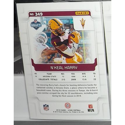 2019 Panini Score N'KEAL HARRY (AZ State/Patriots) Rookie Card #349