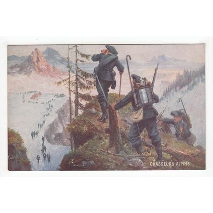 The Alpine Sharpshooters Military The French Army Oilette Art Postcard