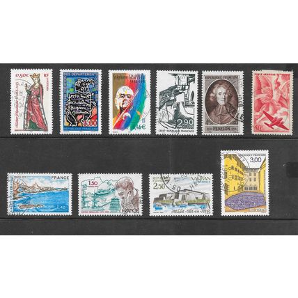 FRANCE SELECTION VIEWS PLANES HISTORY PERSONALITIES HEROES STAMPS USED @ 11p ea
