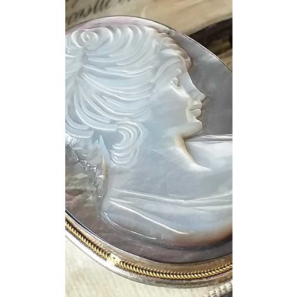 Antique Vintage 1940-s Sterling Silver Extremely Large and Heavy Cameo Brooch-Pe