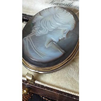Antique Vintage 1940-s Sterling Silver Extremely Large and Heavy Cameo Brooch-Pe
