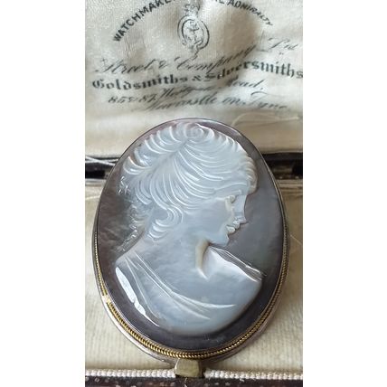 Antique Vintage 1940-s Sterling Silver Extremely Large and Heavy Cameo Brooch-Pe
