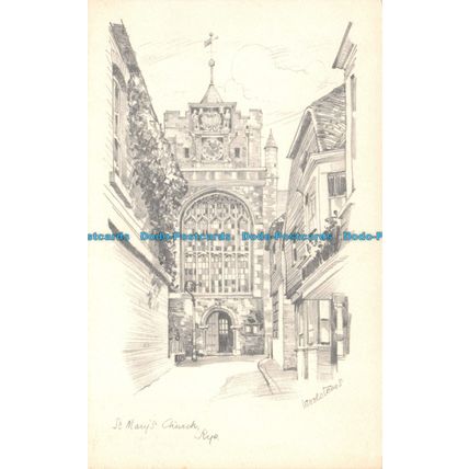 R138052 St. Marys Church. Rye. Woolstones. Milton. Pencil Sketch Reproduction. M
