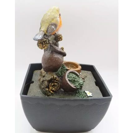Water Fountain Robins on a Log 18 CM LED Colour Changing Home Decor Gift