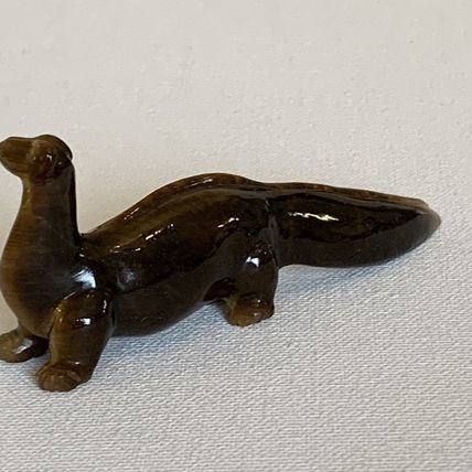 Vintage Chinese Carved Tiger's Eye Dinosaur Figurine Gemstone Brontosaurus 4.6"