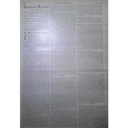 Harper's Weekly September 9, 1899. Booker T Washington on Africa; Dewey Arch etc