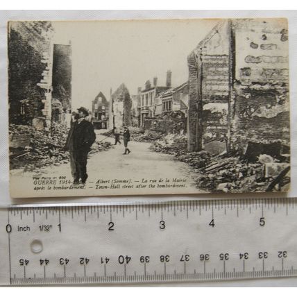 WW1 postcard Albert, Town Hall Street after Bombardment