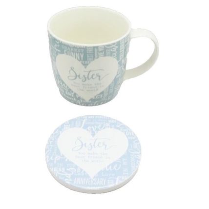 Sister Mug & Coaster Set 8.3 CM Microwave & Dishwasher Proof Gift Home Decor