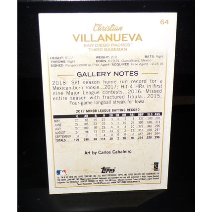 TOPPS GALLERY 2018 CHRISTIAN VILLANUEVA ROOKIE CARD #64