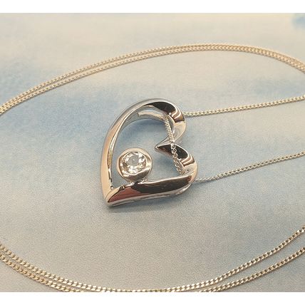 Vintage 925 Sterling Silver and Cubic Ziconia Heart Slider Pendant Necklace