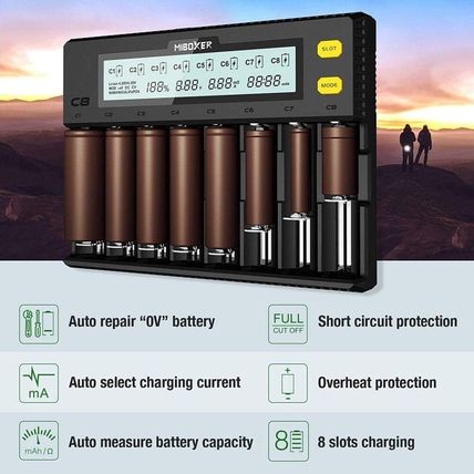 Miboxer 18650 Battery Charger, 8-Bay Smart Charger with Automatic LCD Display, F