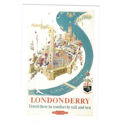UK RAIL ADVERTISING BRITISH RAILWAYS TO LONDONDERRY CARD NO 10175548