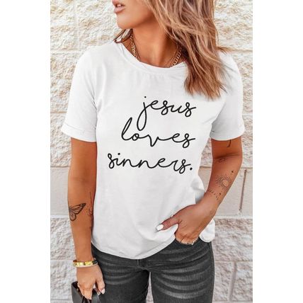 White Jesus Loves Sinners Funny Belief T Shirt
