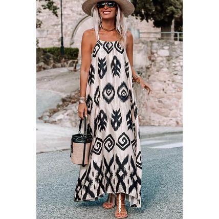 Black Western Aztec Printed Fashion Vacation Sundress