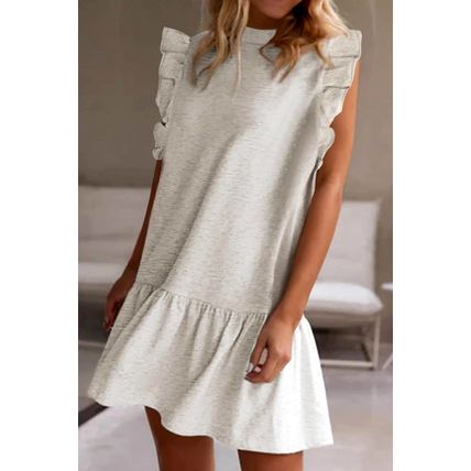 White Flutter Sleeve Crew Neck Shift Dress