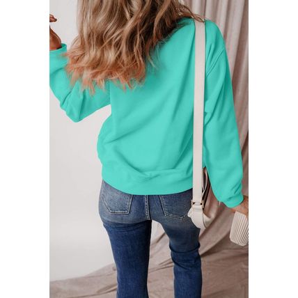 Aruba Blue Solid Fleece Lined Drop Shoulder Terry Sweatshirt
