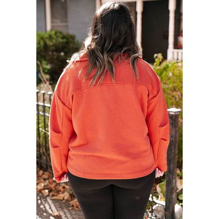 Orange O-ring Zipper Pocketed Plus Size Sweatshirt