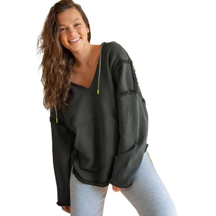Gray Exposed Seam Raw Edge Hoodie with Pockets