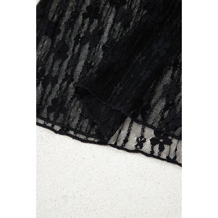 Black Sheer Floral Lace Long Sleeve Slim Fit Top