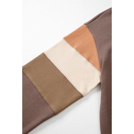 Dark Khaki Color Block Drop Shoulder Pullover Casual Sweatshirt