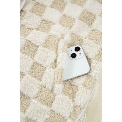 Khaki Sherpa Checkerboard Snap Button Vest Jacket With Pocket