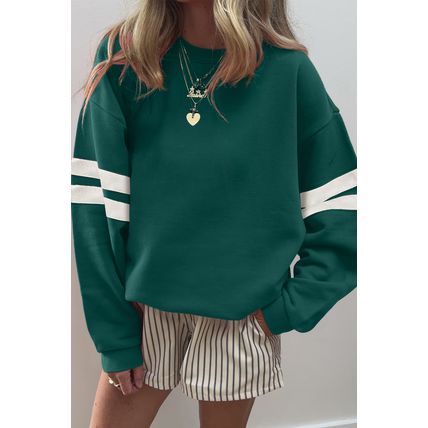 Evergreen Varsity Striped Detail Drop Shoulder Oversized Sweatshirt