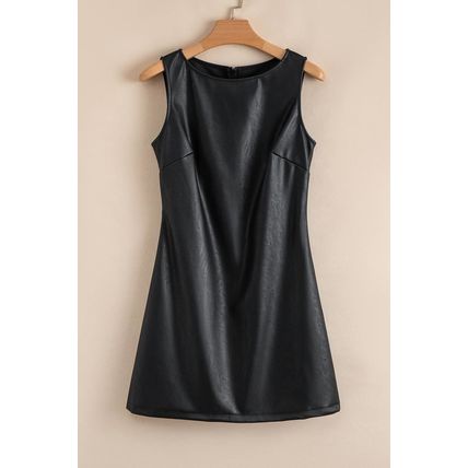Black Vegan Leather Sleeveless Mini Dress