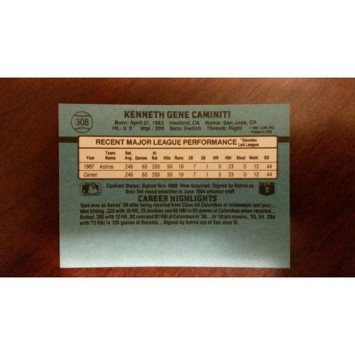 1988 Donruss Card # 308 Ken Caminiti Rookie Excellent (5) Houston Astros