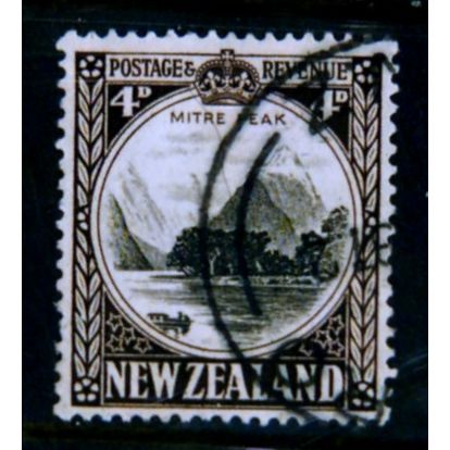 NEW ZEALAND 1936 SG 583 4d BLACK AND SEPIA MITRE PEAK FINE USED #2