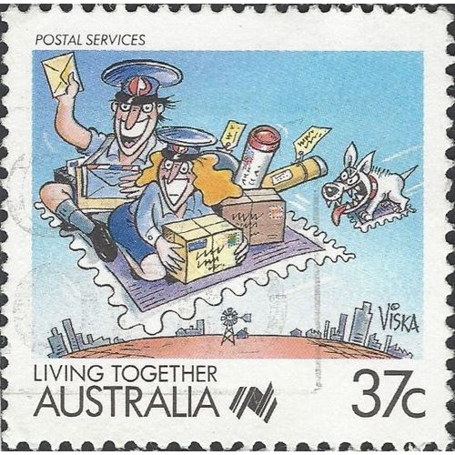 AUSTRALIA, Living Together, Postal Services, blue 1988, 37c, #3