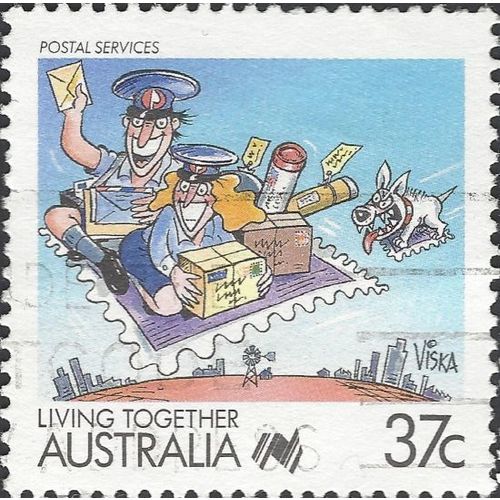 AUSTRALIA, Living Together, Postal Services, blue 1988, 37c, #4