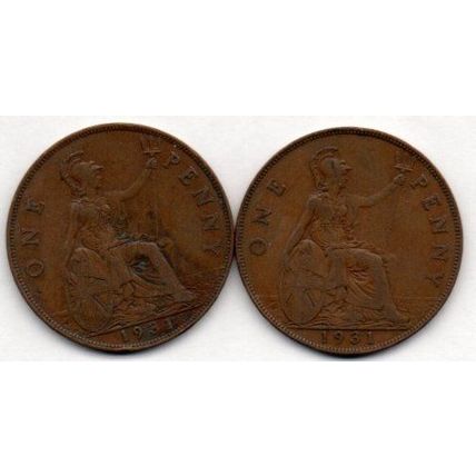 Coins. Pre-Decimal 1931 George V. One Penny Coin
